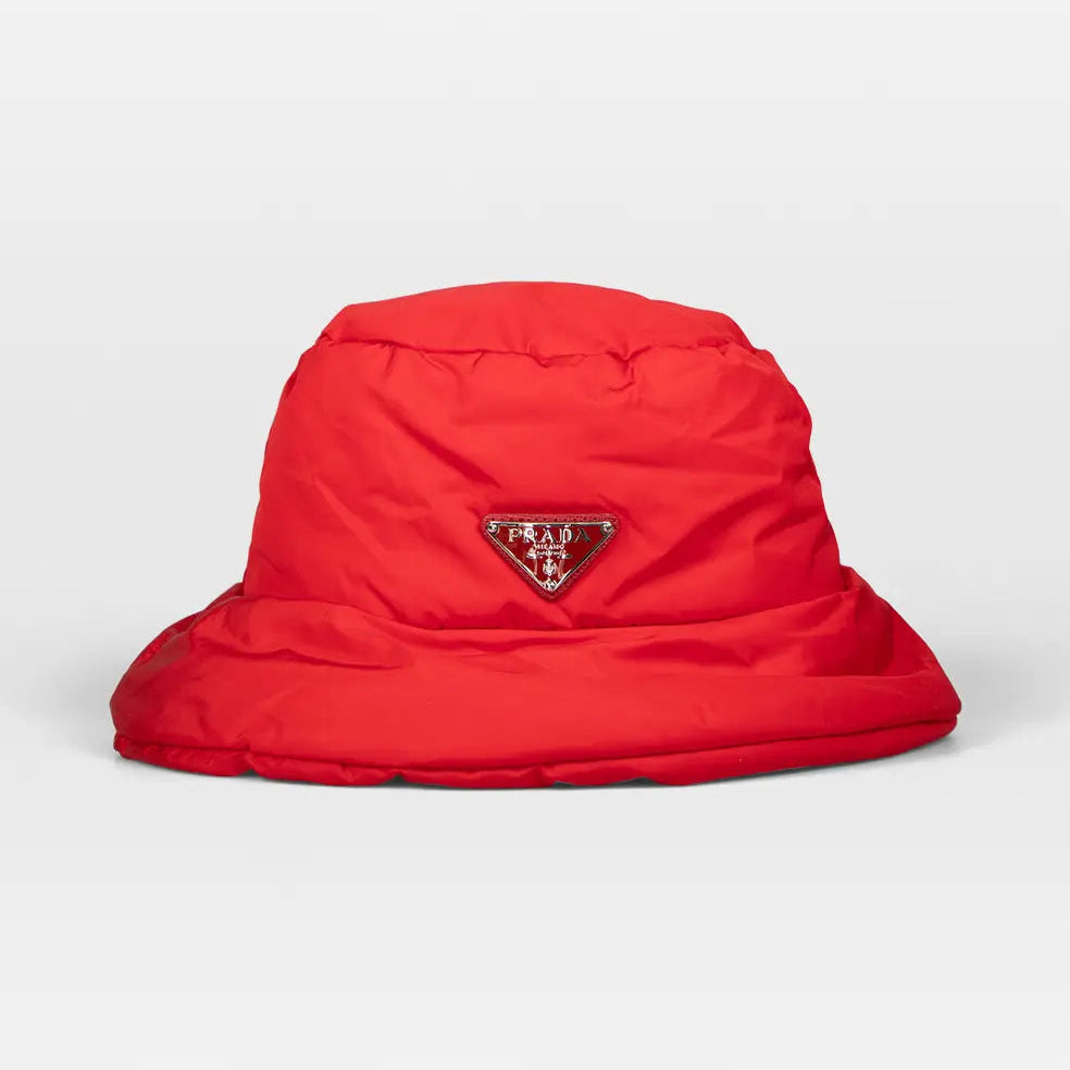 Prada Red Puffy Bucket Hat Logo