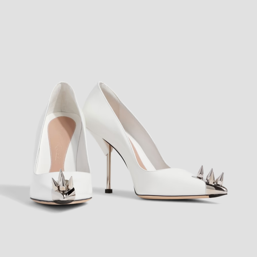 Alexander McQueen White Pointy Spike Heels