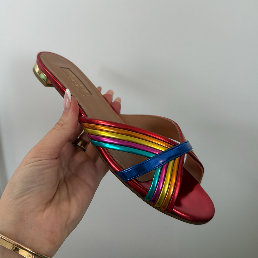 Aquazzura Sundance Slide Flats Multicolor Red