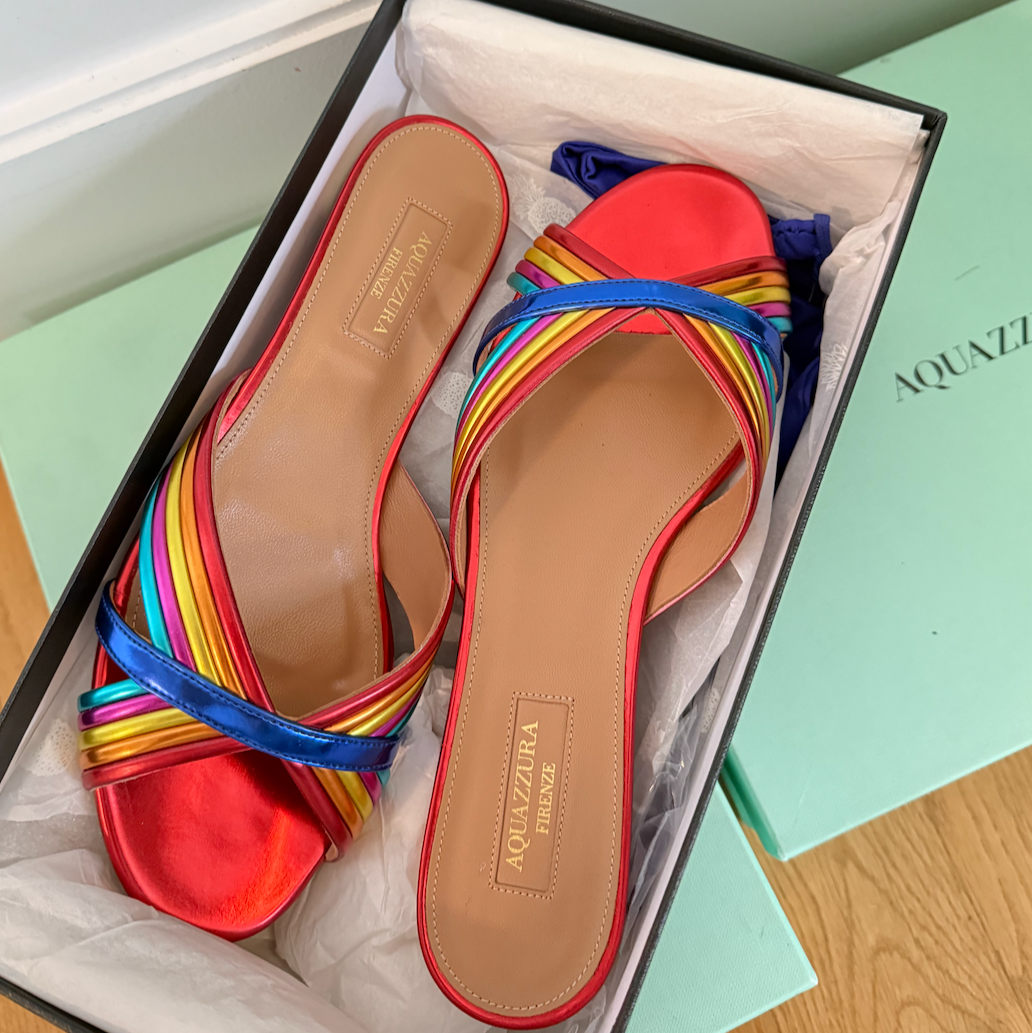 Aquazzura Sundance Slide Flats Multicolor Red