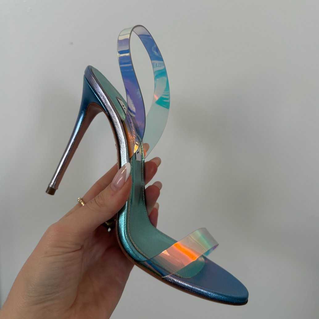 Aquazzura So Nude Plexi Sandals 105 Sky