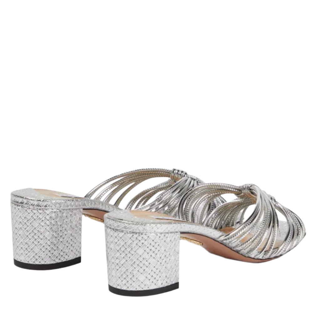 Aquazzura Club Sandal 50 Silver Block Heel Pumps