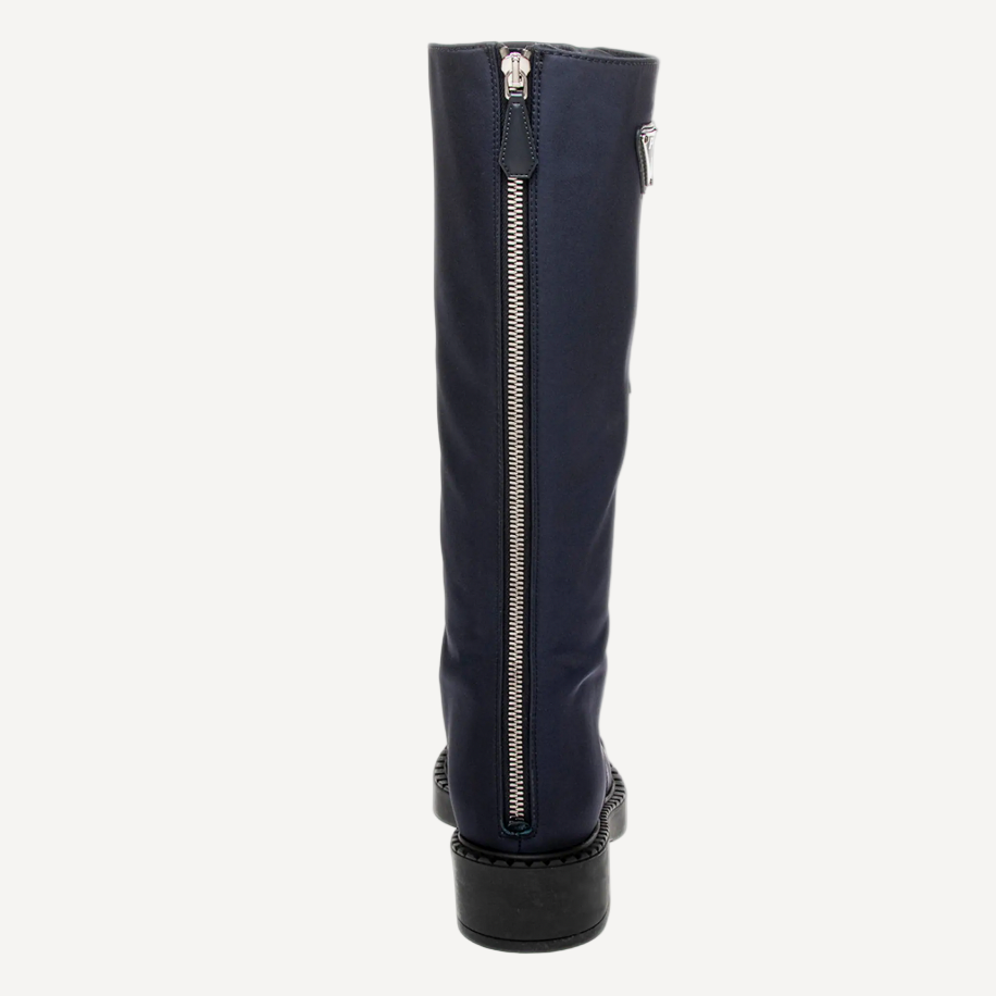 Prada Navy Logo Tall Lace Up Combat Boots