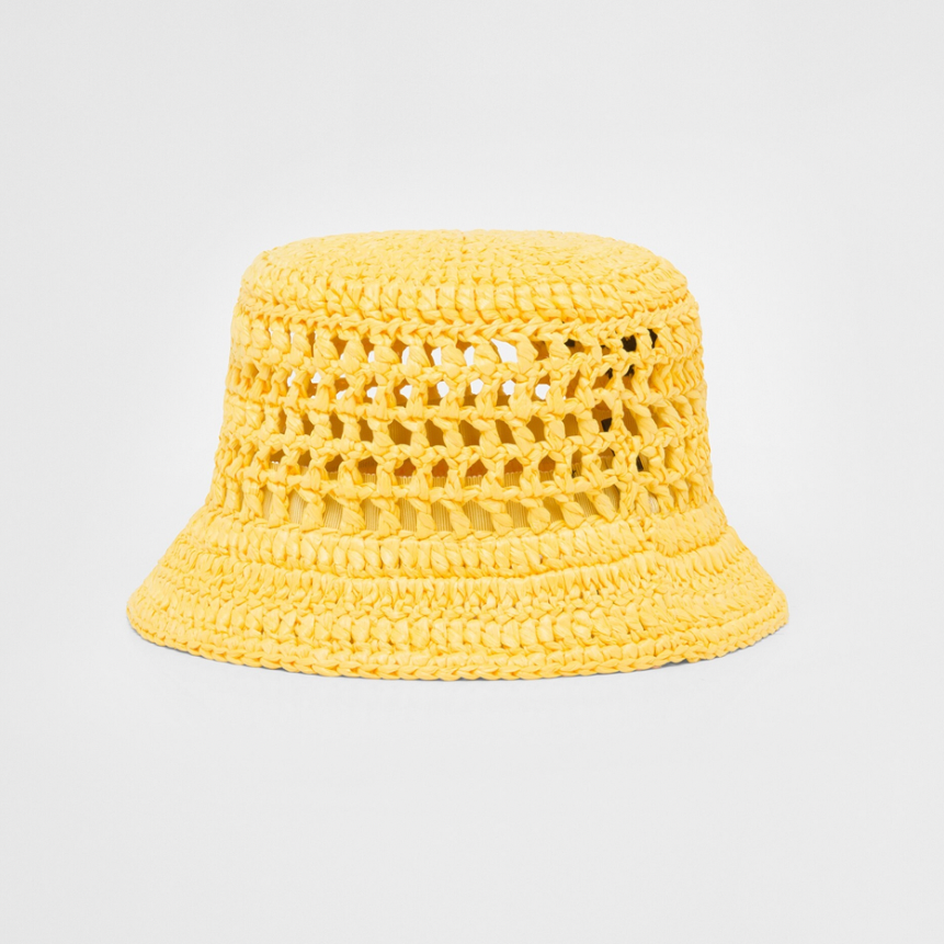 Prada Yellow Raffia Bucket Hat