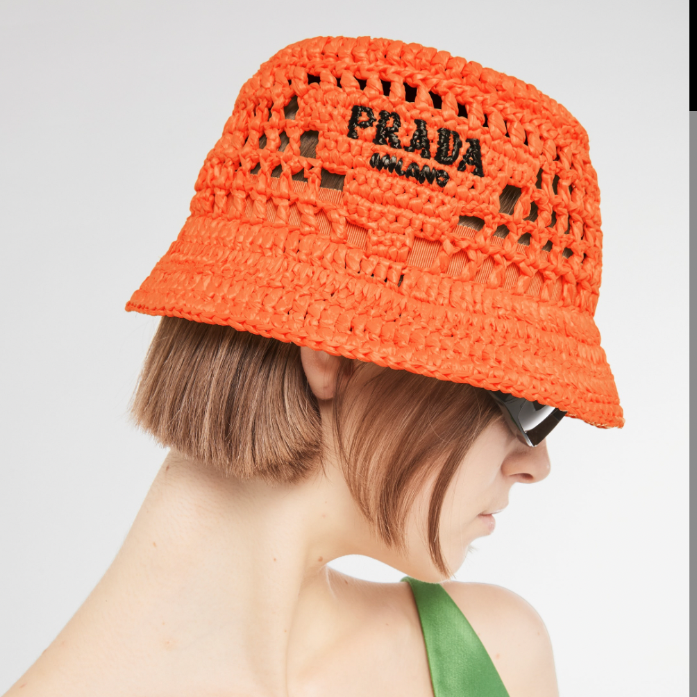 Prada Orange Raffia Bucket Hat