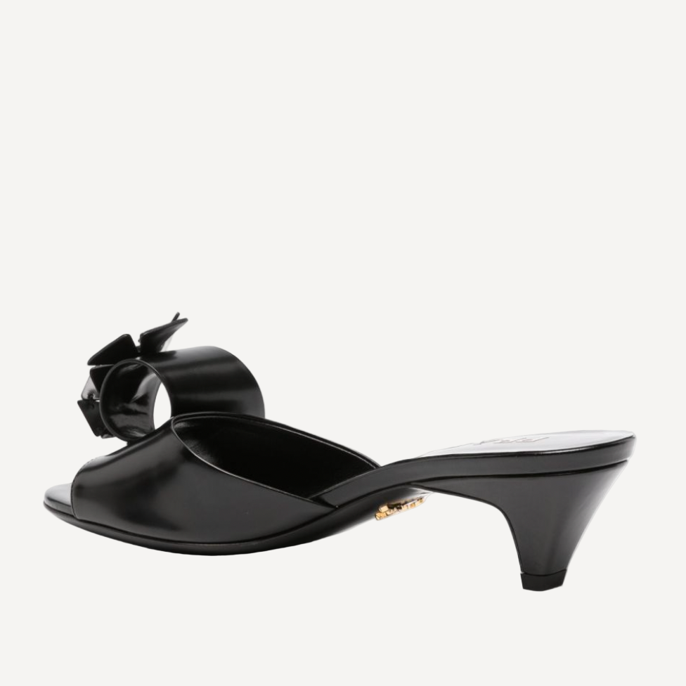 Prada Black Floral Heels Logo