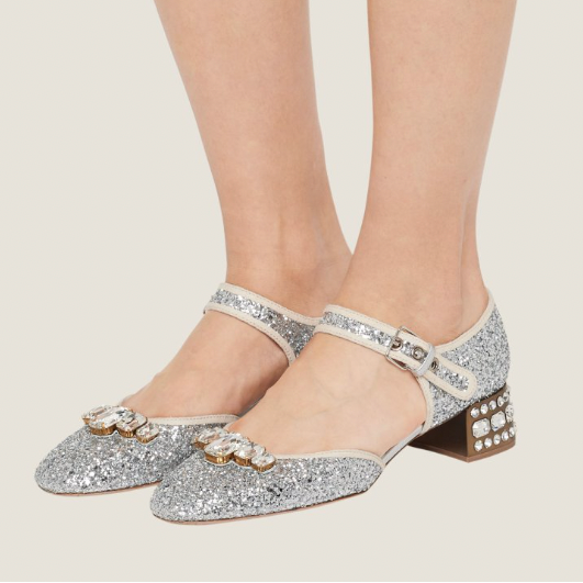 Miu Miu Glitter Block Heel Embellished
