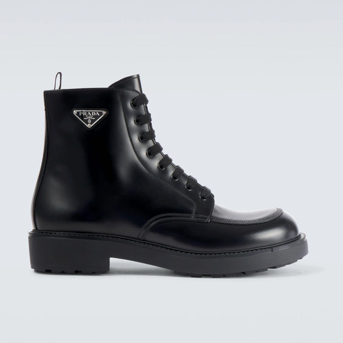 Prada Black Combat Boots Logo