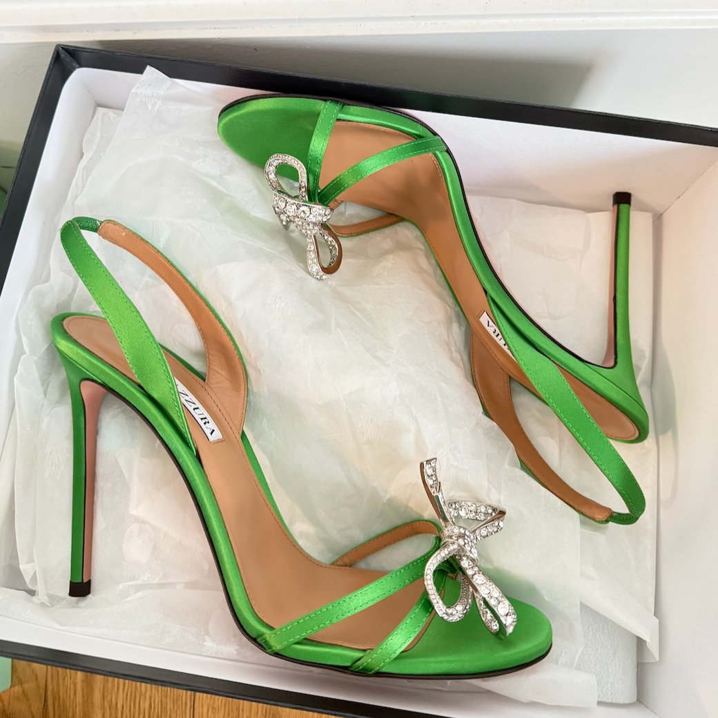 Aquazzura Babe Sandal 105 Satin Jungle Green Heels Bow