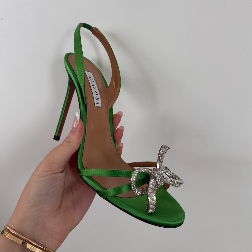 Aquazzura Babe Sandal 105 Satin Jungle Green Heels Bow