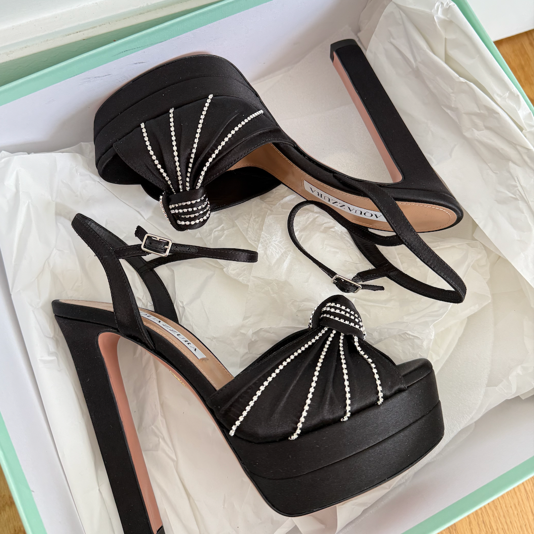Aquazzura Atelier Crystal Black Platform Pumps 130 Satin