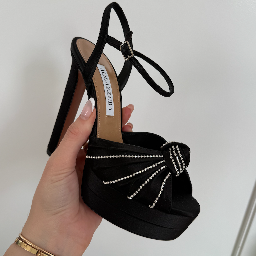 Aquazzura Atelier Crystal Black Platform Pumps 130 Satin