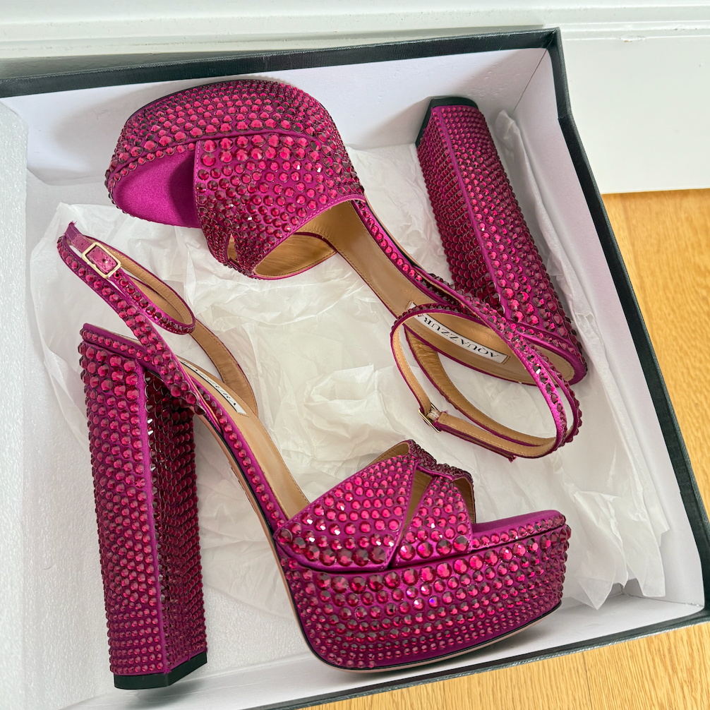 Aquazzura Sinner Crystal Plateau Platform Pink Pumps