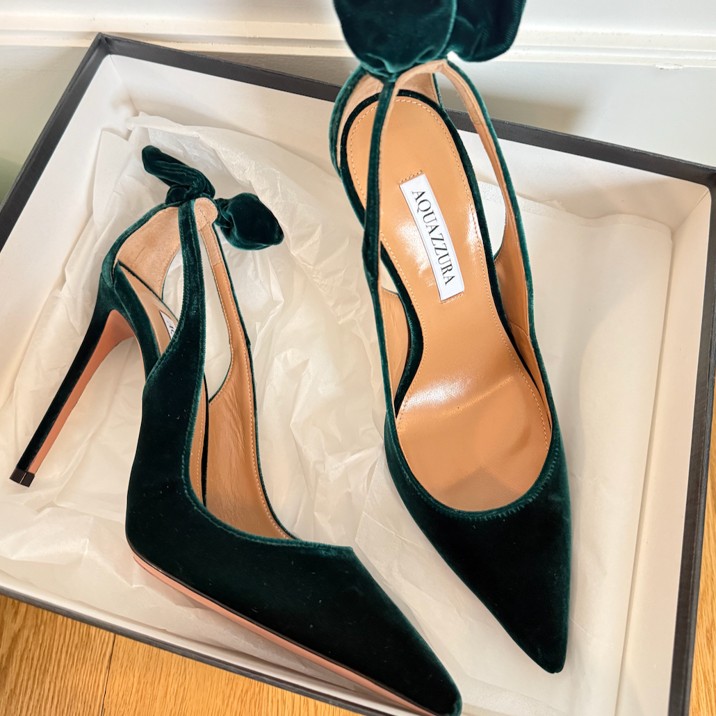 Aquazzura Bow Tie Pumps 105 Velvet English Green