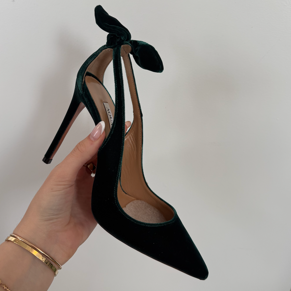 Aquazzura Bow Tie Pumps 105 Velvet English Green