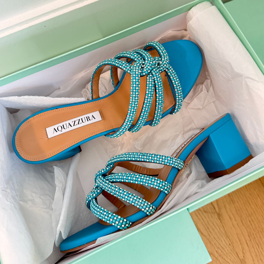 Aquazzura Moondust Color Ibiza Blue Sandal 50
