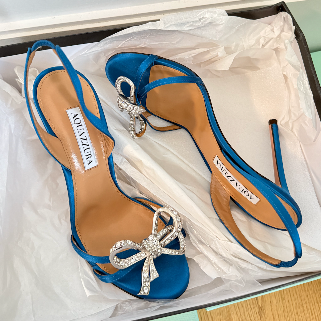 Aquazzura Babe Sandal 105 Satin Blue Heels Bow