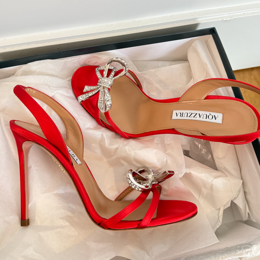 Aquazzura Babe Sandal 105 Satin Red Heels Bow