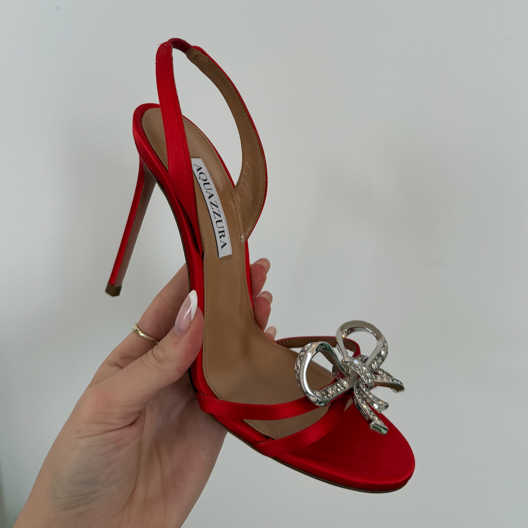 Aquazzura Babe Sandal 105 Satin Red Heels Bow
