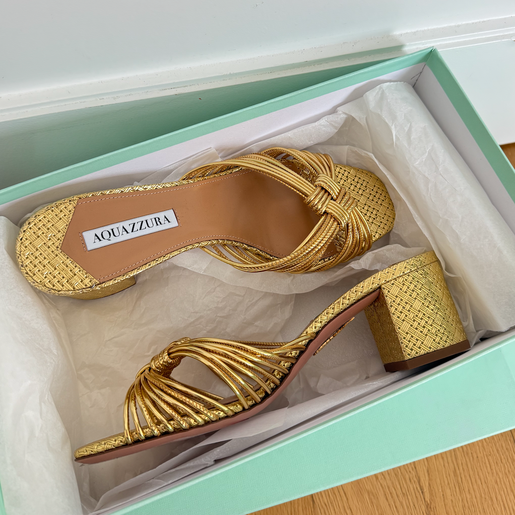 Aquazzura Club Sandal 50 Gold Block Heel Pumps