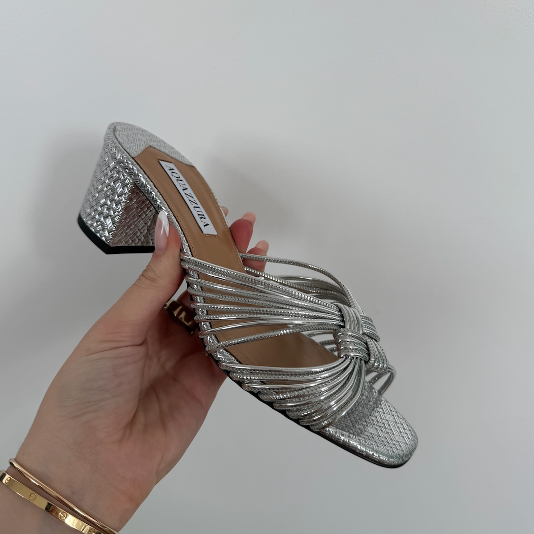 Aquazzura Club Sandal 50 Silver Block Heel Pumps