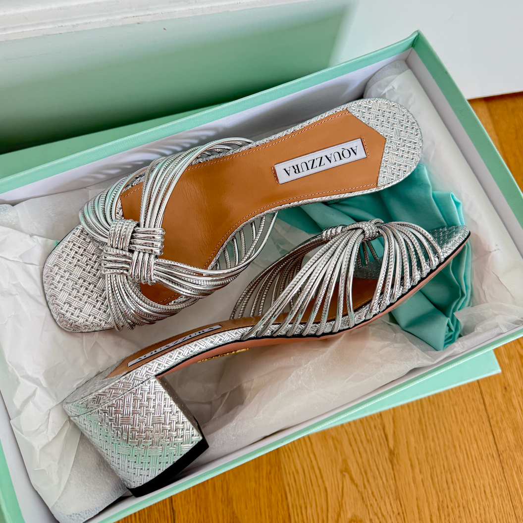Aquazzura Club Sandal 50 Silver Block Heel Pumps