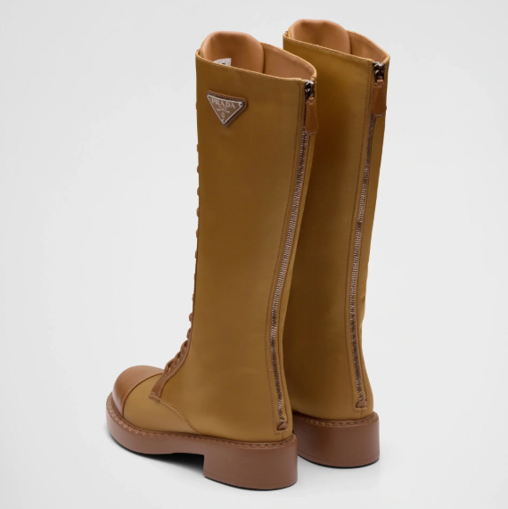 Prada Tan Logo Tall Combat Boots