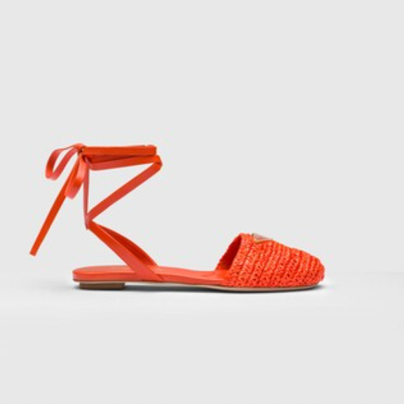 Prada Orange Woven Logo Lace Up Flats Sandals