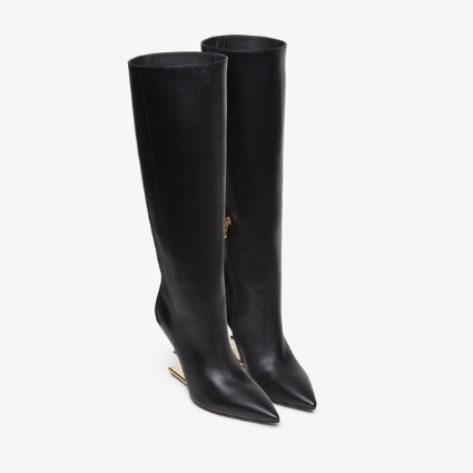 Fendi Black Leather Logo Boots