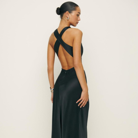Reformation Casette Silk Dress Black