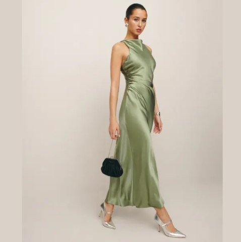 Reformation Casette Silk Dress Artichoke