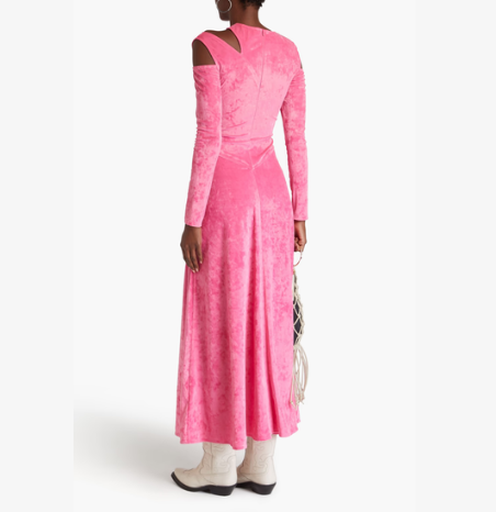 Ganni Pink Velvet Midi Dress