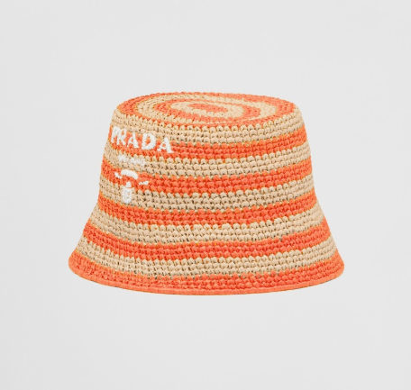 Prada Orange Stripe Raffia Bucket Hat