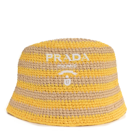 Prada Yellow Stripe Raffia Bucket Hat