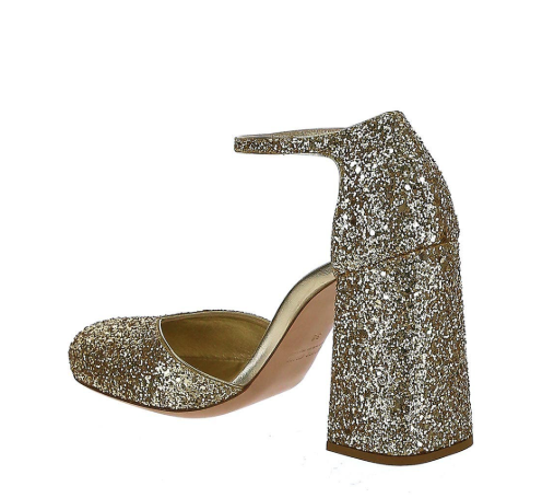 Miu Miu Glitter Block Heel Pump Gold