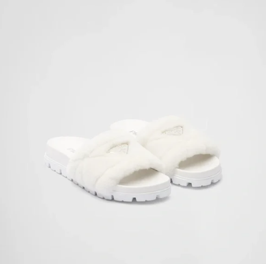 Prada Fuzzy Logo Slippers