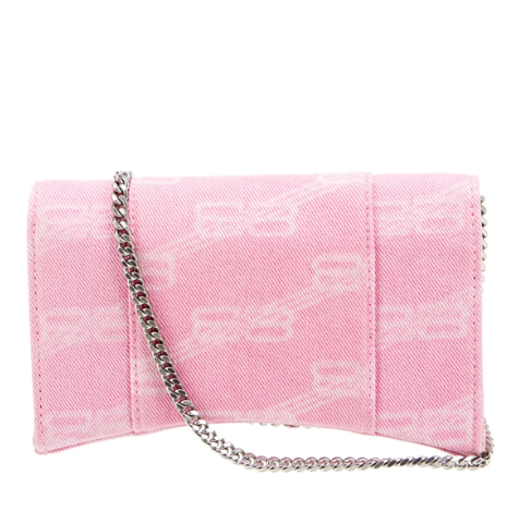 Balenciaga Hourglass Denim Pink Wallet on Chain Bag