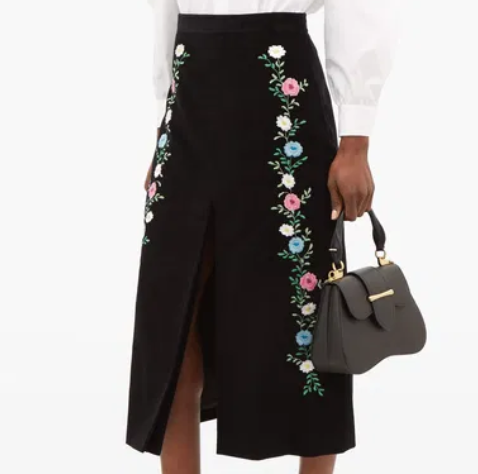 Miu Miu Cord Floral Midi Skirt Slit