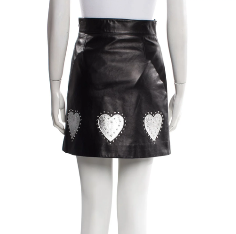 Miu Miu Black Leather Heart Mini Skirt