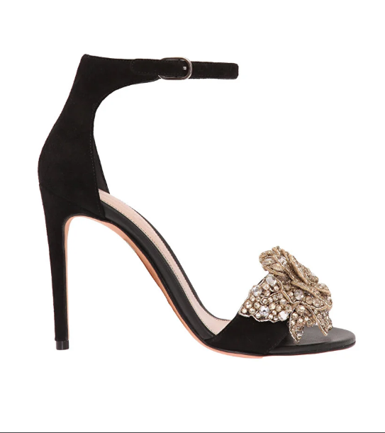 Alexander McQueen Black Embellished Rose Sandals