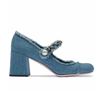 Miu Miu Denim Block Heel Pumps