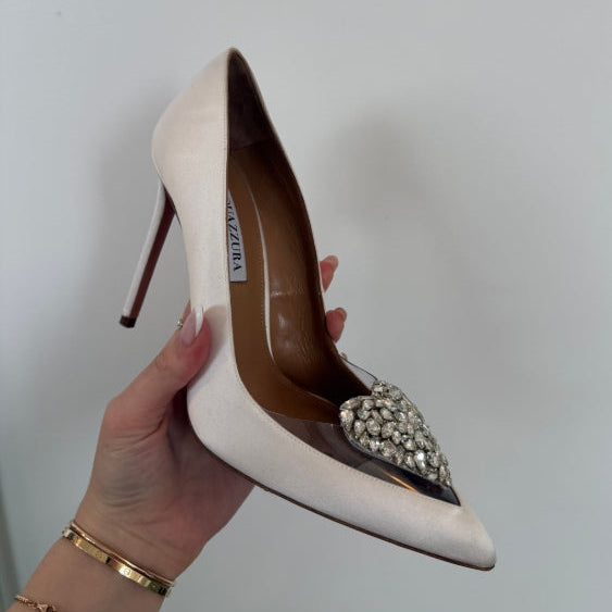 Aquazzura Love Me Pump 105 White Satin PVC
