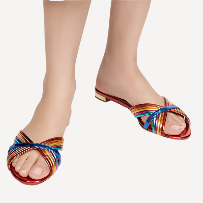 Aquazzura Sundance Slide Flats Multicolor Red