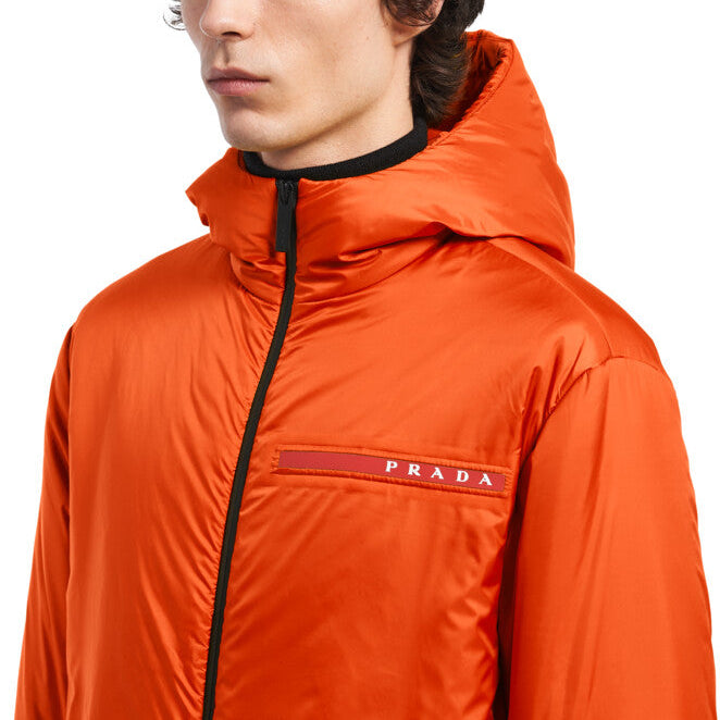 Prada Men’s Orange Polyester Light Hooded Jacket