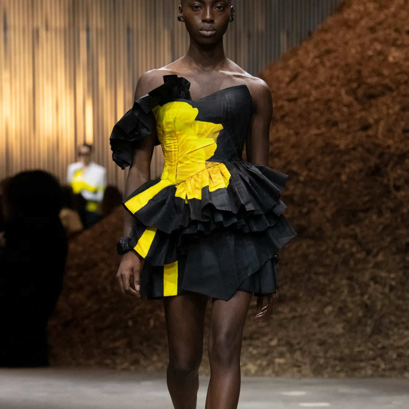 Alexander Mcqueen Runway Black Yellow Floral Mini Dress