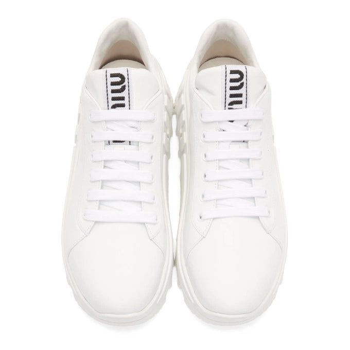 Miu Miu White Platform Leather Sneakers