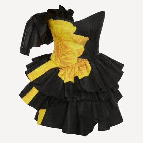 Alexander Mcqueen Runway Black Yellow Floral Mini Dress