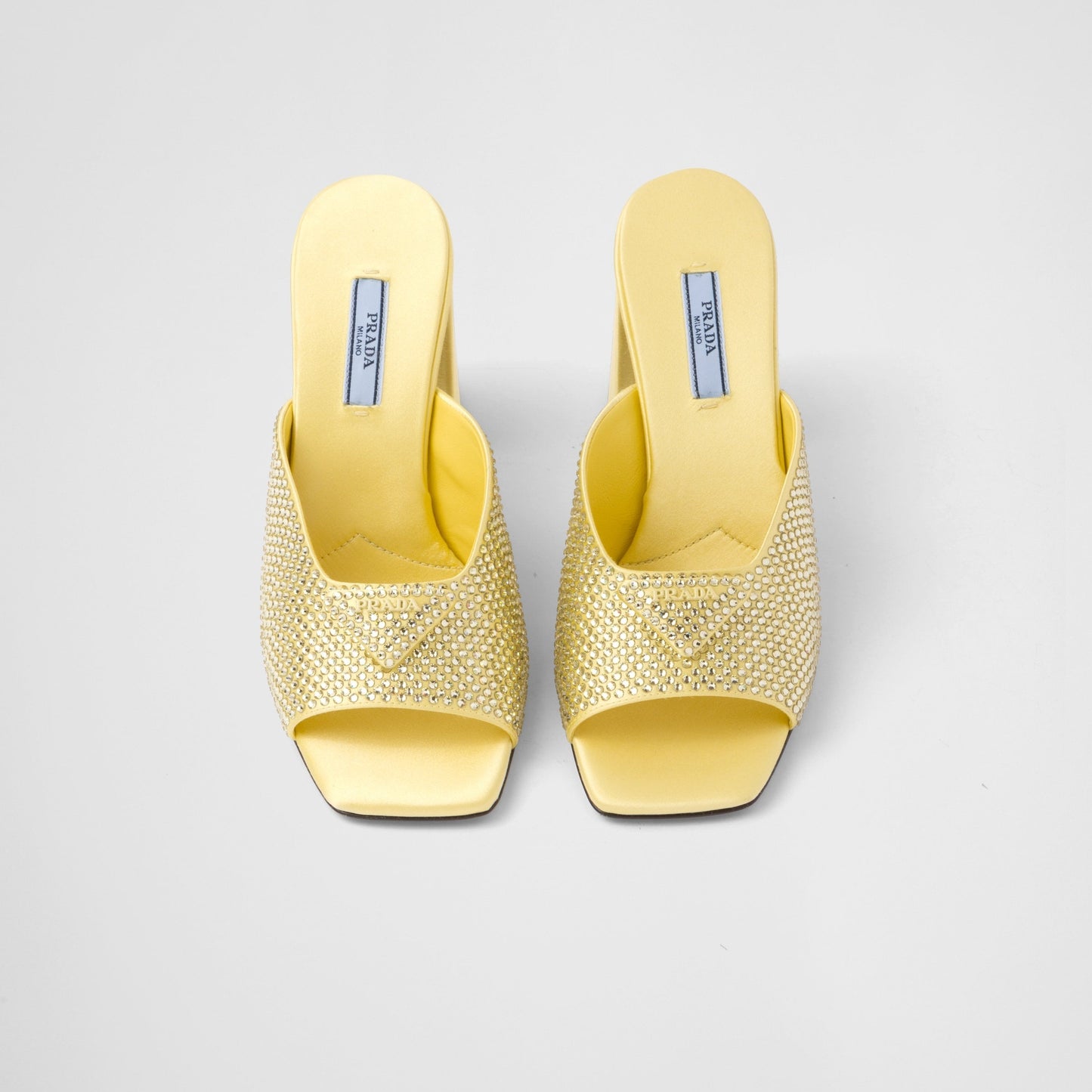 Prada Yellow Crystal Block Heel Pumps