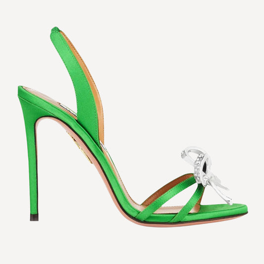 Aquazzura Babe Sandal 105 Satin Jungle Green Heels Bow