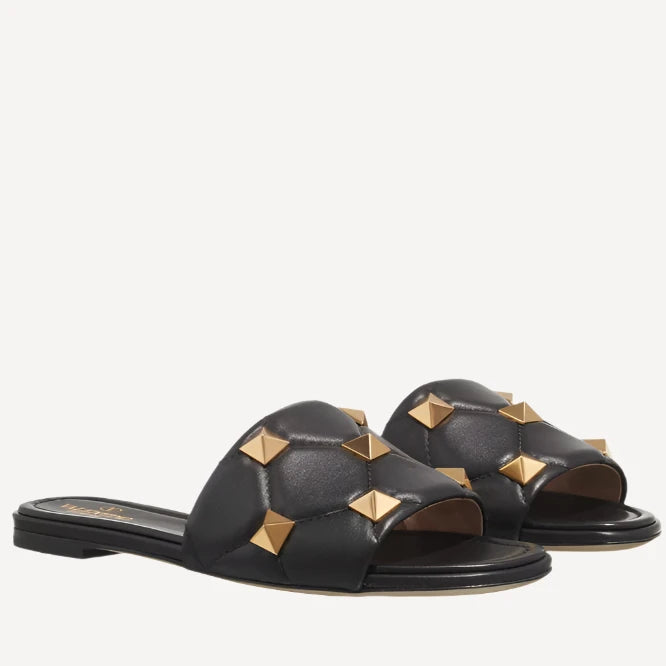 Valentino Rockstud Leather Black Slides